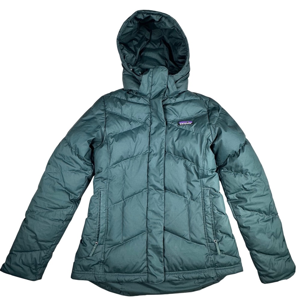 Patagonia Womens Down Insulated Hooded (detachable) Parka Jacket Dark Green S